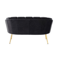 Velvet Loveseat, Velvet Loveseat Sofa Accent Couch Settee Comfy Upholstered Chair with Flower Shaped Back and Gold Metal Legs, Modern 2-Seater Sofa for Small Spaces, Living Room, Black