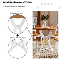 5-Piece Round Dining Table Set, Mid-Century Design Kitchen Furniture Set with 4 Cross Back Dining Chairs, Kitchen Table Set for 4 with Trestle Legs for Small Places Kitchen Dining Room, White