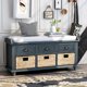 Wood Storage Bench Homes Collection with 3 Removable Rattan Baskets and 3 Drawers,Entryway Storage Bench Shoe Bench with Removable Cushion for Living Room, Bedroom,Antique Navy