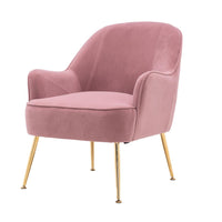 Accent Chair with Arms Upholstered Velvet Side Chairs for Living Room Bedrooms Comfy Decortive Modern Mid-Back Leisure Chair with Adjustable Footpad(Pink)