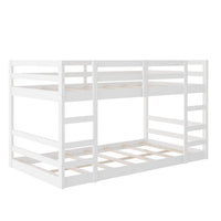 Triple Tree Floor Bunk Bed with 2 Ladders, Twin over Twin Wood Low Bunk Bed Frame for Kids Teens Boys Girls Dormitory Bedroo, No Box Spring Needed, White