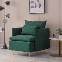 30.7" Fabric Accent Chair, Upholstered Single Sofa Chair with Thick Padded Pillow, Comfy Reading Armchair for Relaxing Seating, Cotton Linen Side Chair for Living Room Bedroom Office, Emerald