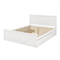 Queen Size Platform Bed Solid Wood Platform Bed with Four Storage Drawers and Support Legs, No Need Spring Box, White