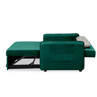 Modern Convertible Sleeper Sofa Couch with Pull Out Bed and Adjustable Backrest, Velvet Loveseat Sofa Bed with 2 Pillows and 2 Arm Pockets for Living Room Bedroom Apartment, Green